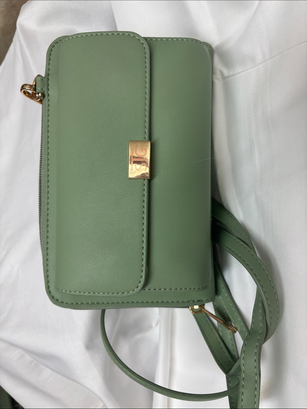 Sage Green STG Crossbody Wallet Bag with Gold Accent